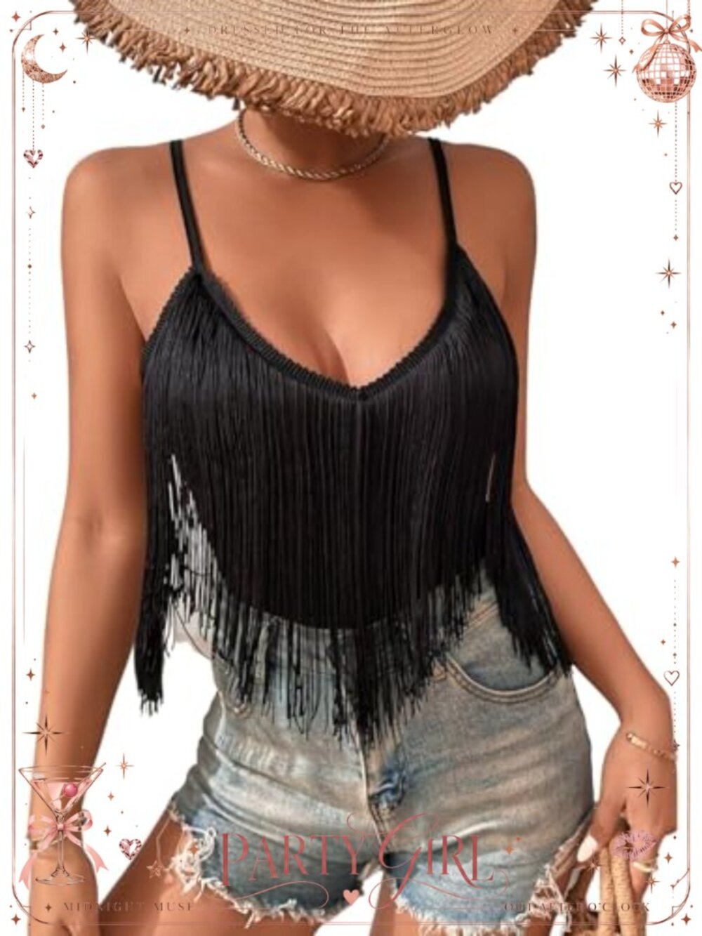 Western Fringe Tank Top Sleeveless V-Neck Camisole for Concert Festival